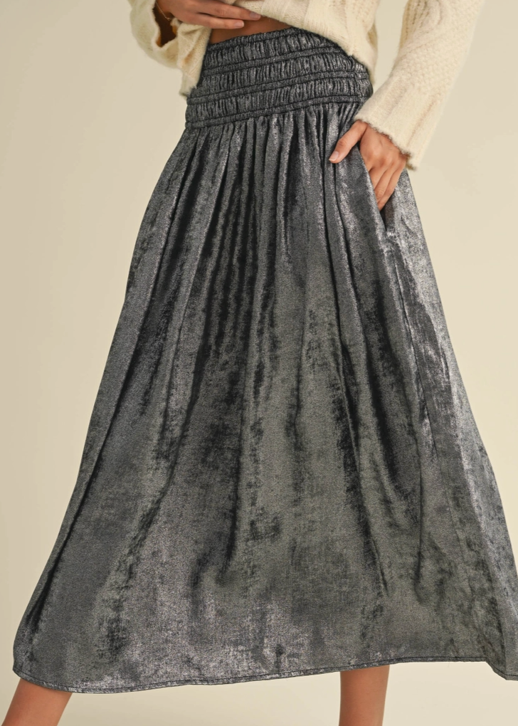 Jillian Metallic Smocking Waist Skirt