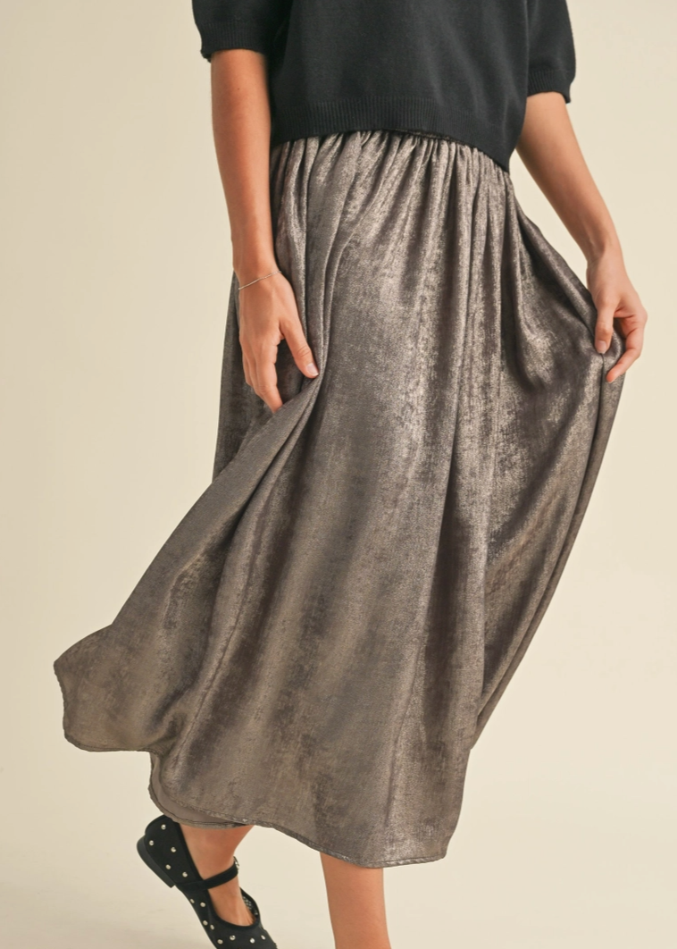 Jillian Metallic Smocking Waist Skirt