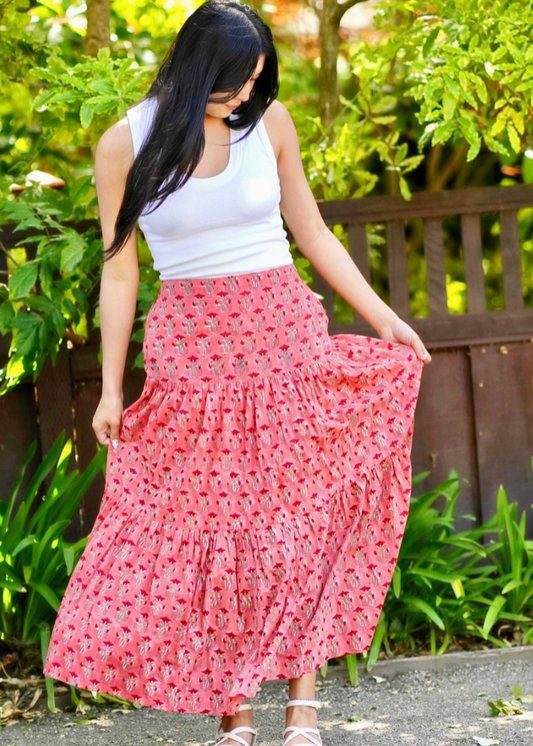 Terracotta Block Print Skirt