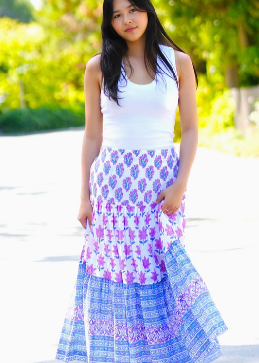 Berry Block Print Skirt
