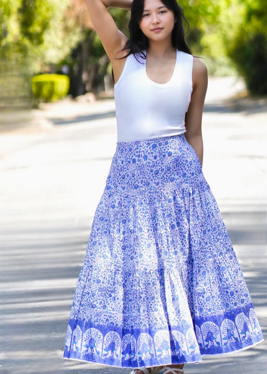 Indigo Block Print Skirt