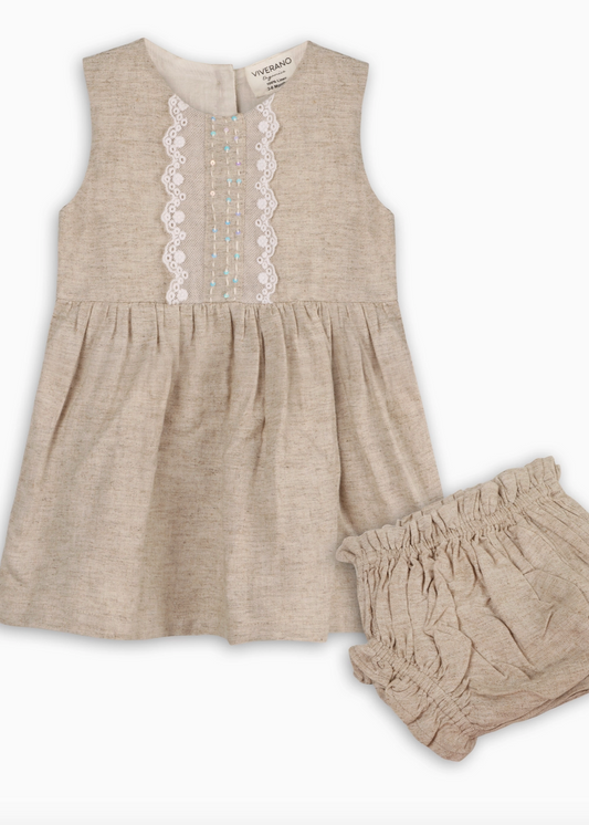 Linen Swing Dress with Bloomers 6-12months