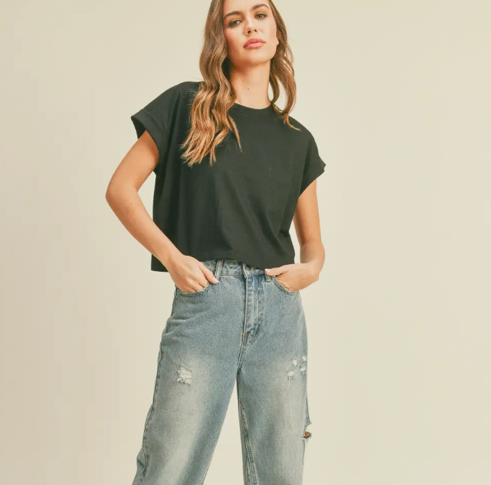 Black Cuff Sleeve T-Shirt
