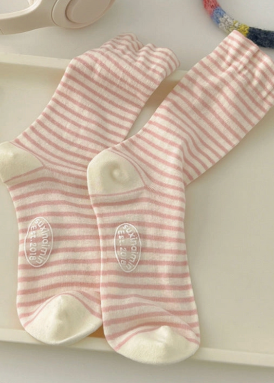 Cream Stripe Loafer Socks
