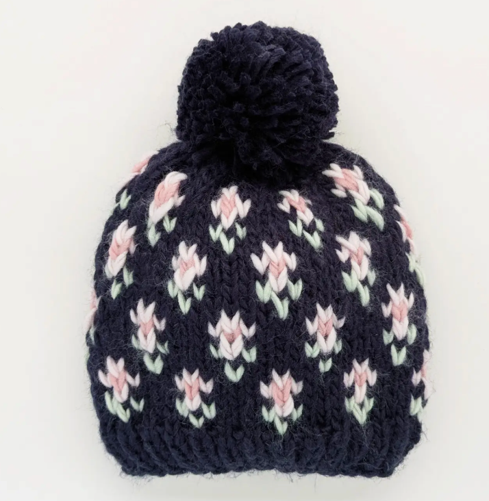 Indigo Blooms Pom Pom Baby Hat