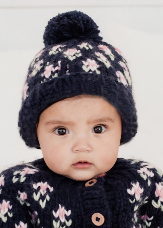 Indigo Blooms Pom Pom Baby Hat