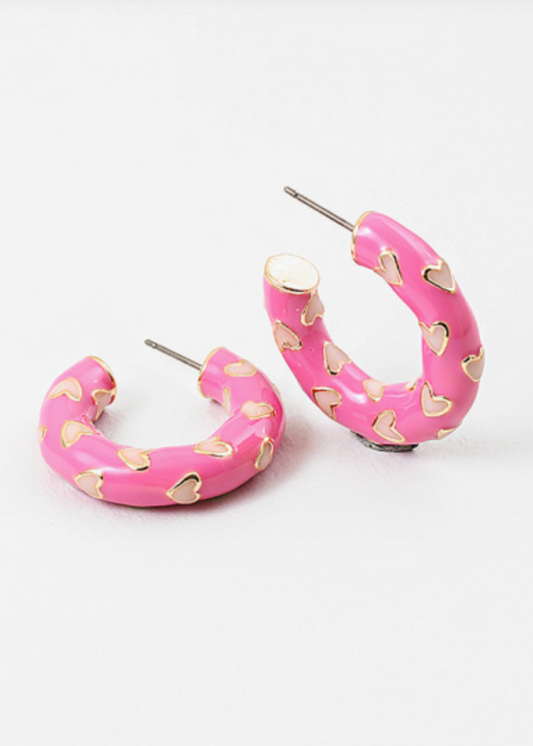 Pink Puffy Enamel Hoops