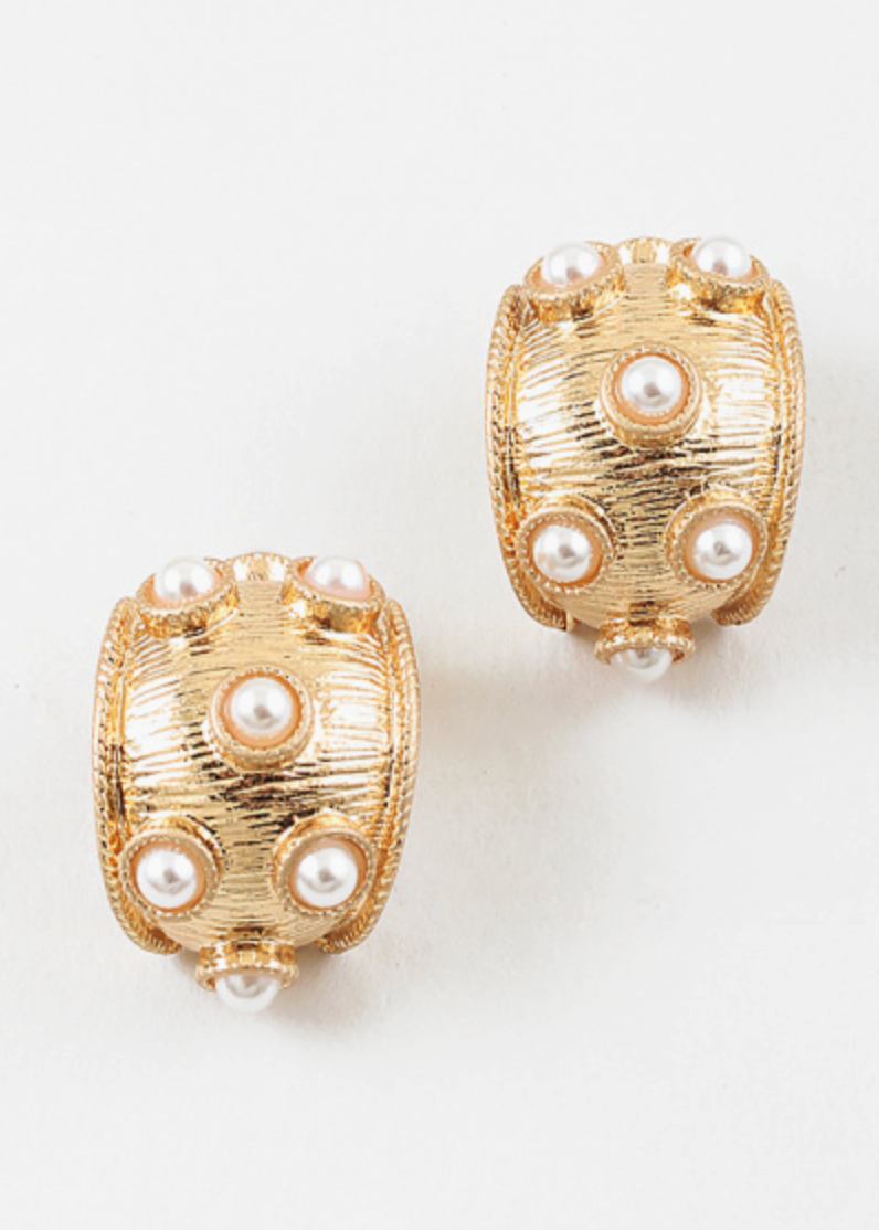 Hammered Pearl Hoops