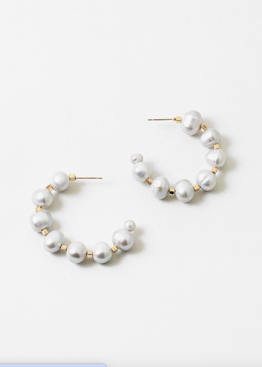 Gray Freshwater Pearl Hoops