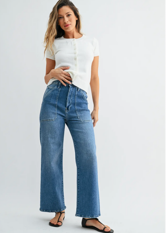 High Rise Cargo Pocket Jean- Medium Wash