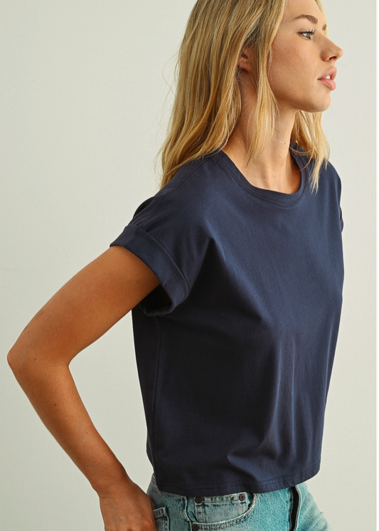 Indigo Cuffed Sleeve Tee