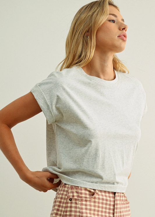 Heather Grey Cuffed Sleeve Tee