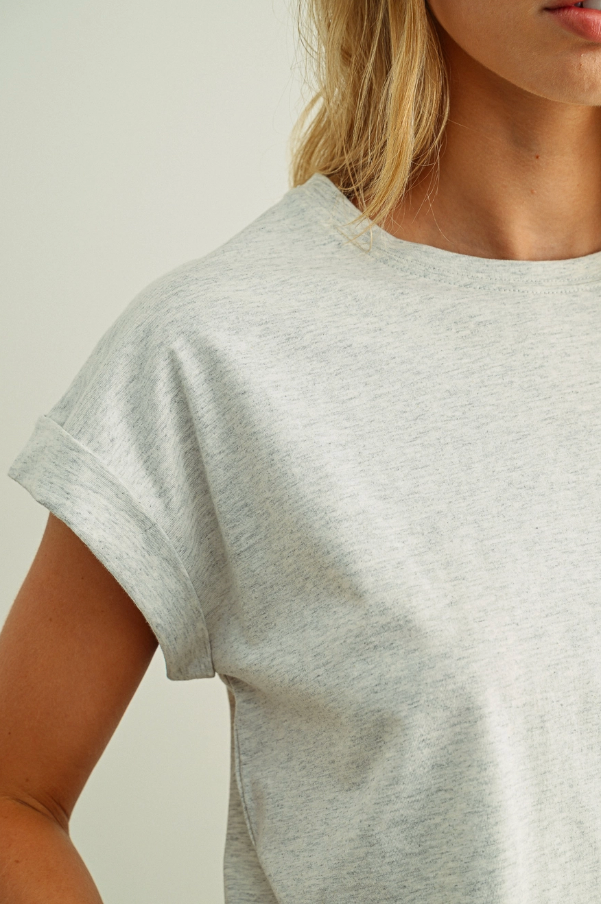 Heather Grey Cuffed Sleeve Tee