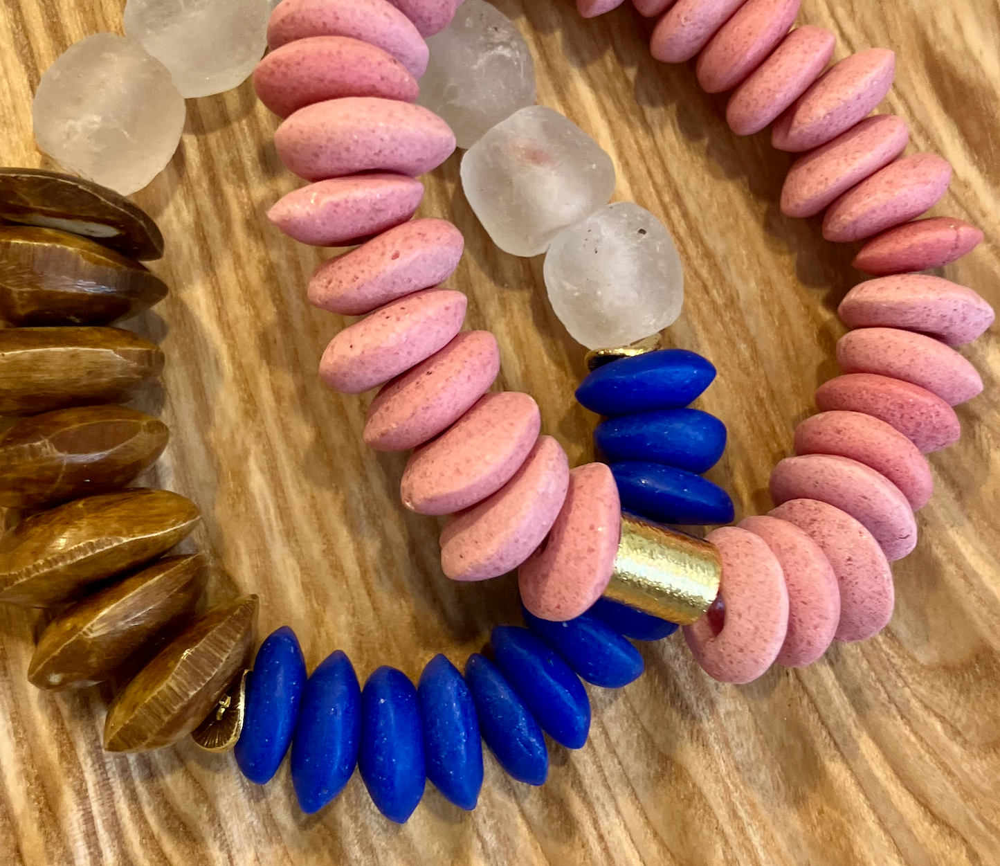 Bone, Blue Ashanti Glass & Recycled Glass Stretch Bracelet