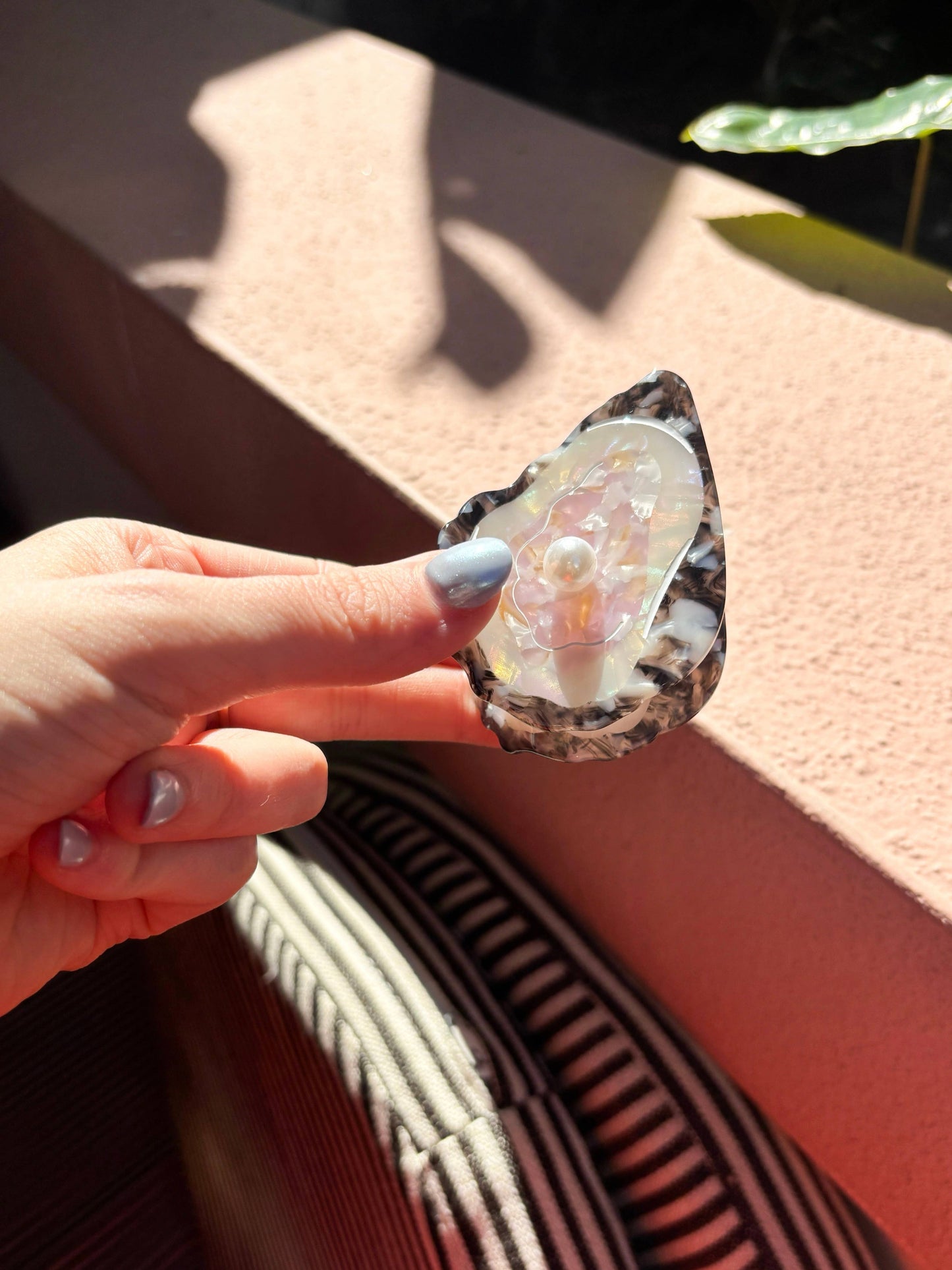 Oyster Claw Clip // Cellulose Acetate with Pearl detail