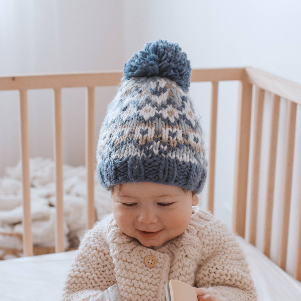 Fairisle Slate Beanie Hat Baby & Kids: Medium (6-24 months)