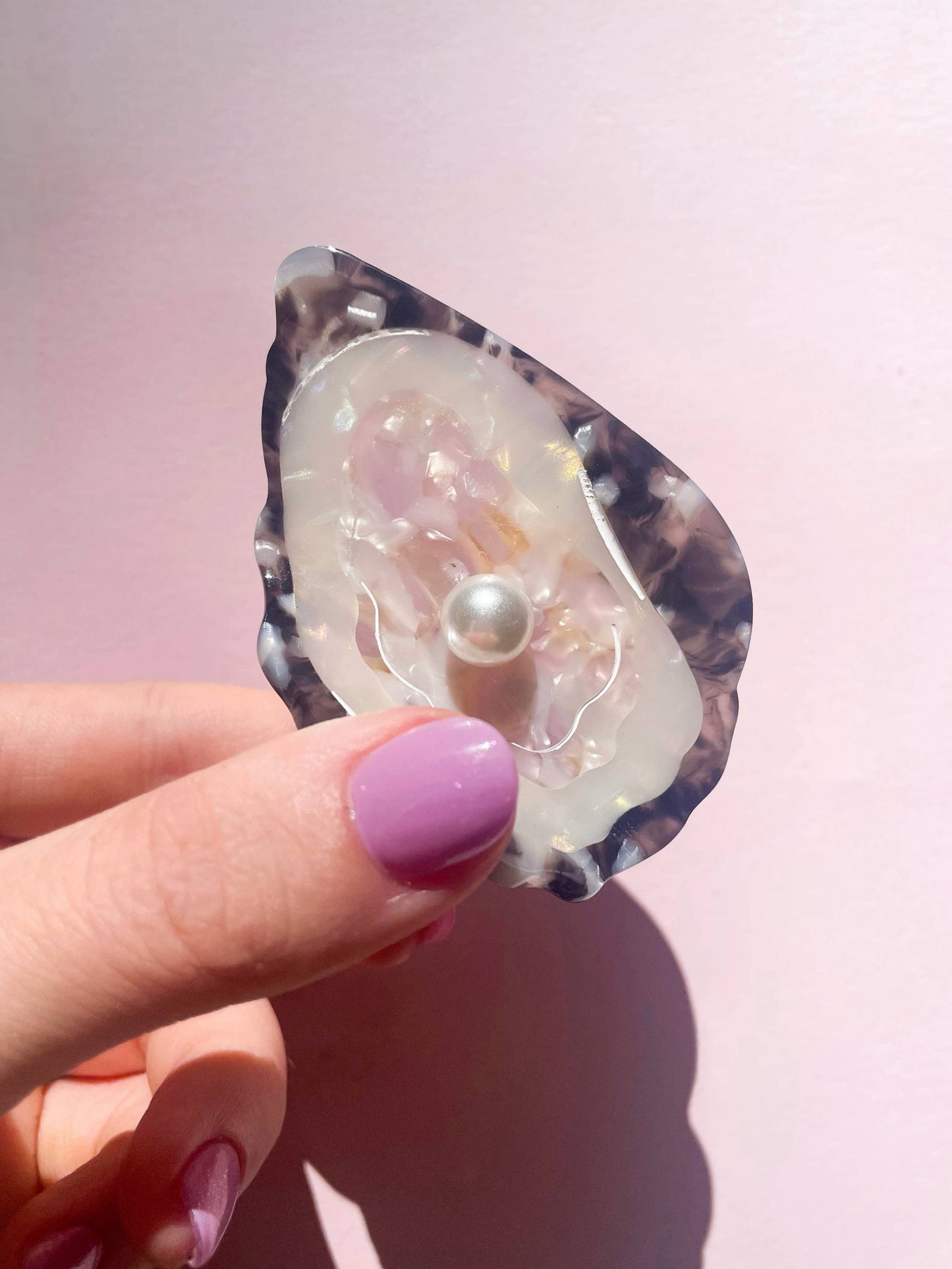 Oyster Claw Clip // Cellulose Acetate with Pearl detail