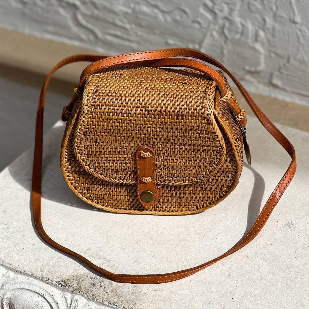 Rattan Saddle Crossbody Bag