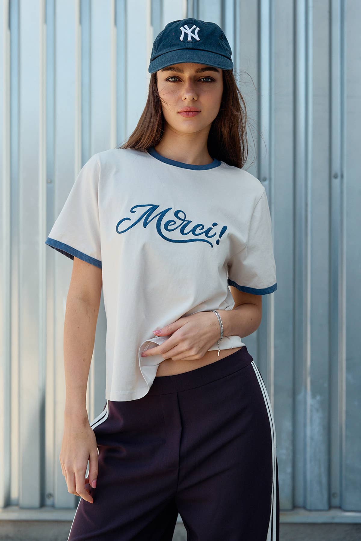 Merci Embroidered Contrast Trim Tee