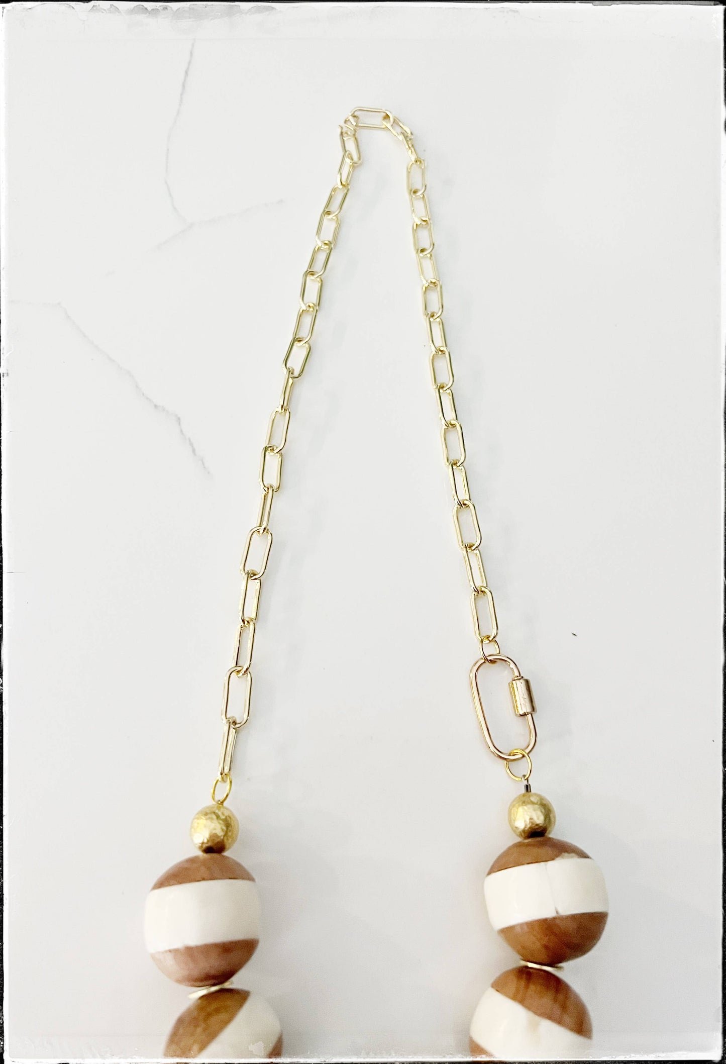 Paperclip Chain Necklace Bead Carabiner Bone & Wood Bead