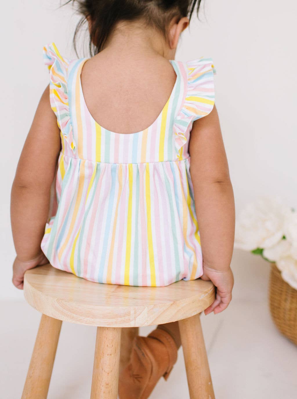 Amelia Romper in Pastel Stripe