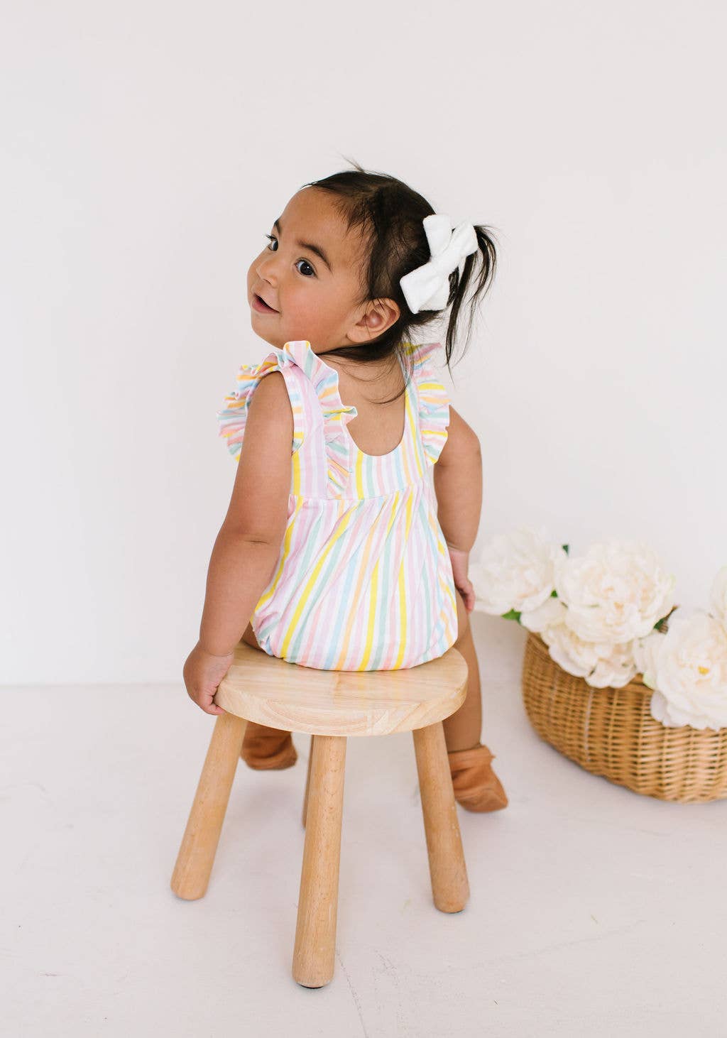 Amelia Romper in Pastel Stripe