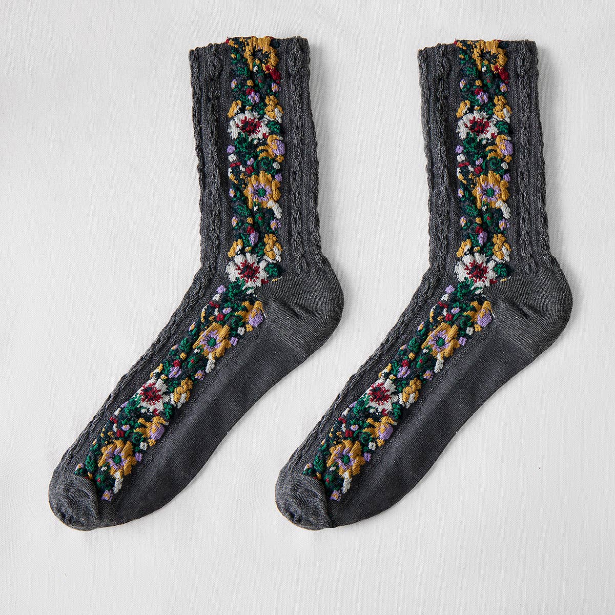 Rufia - Vintage Floral Print Summer Socks: WHITE / AVERAGE