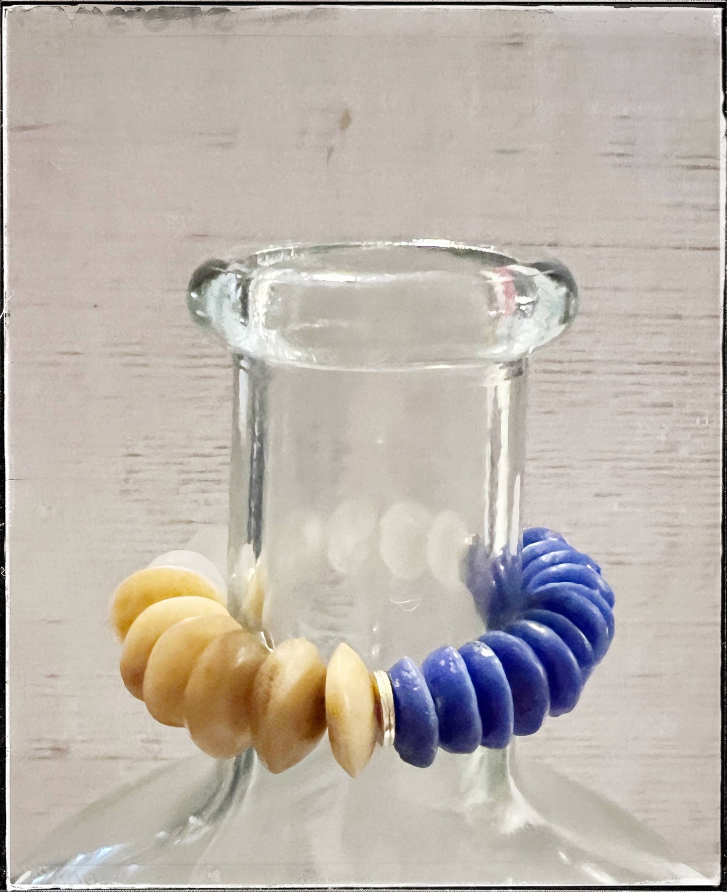 Bone, Blue Ashanti Glass & Recycled Glass Stretch Bracelet