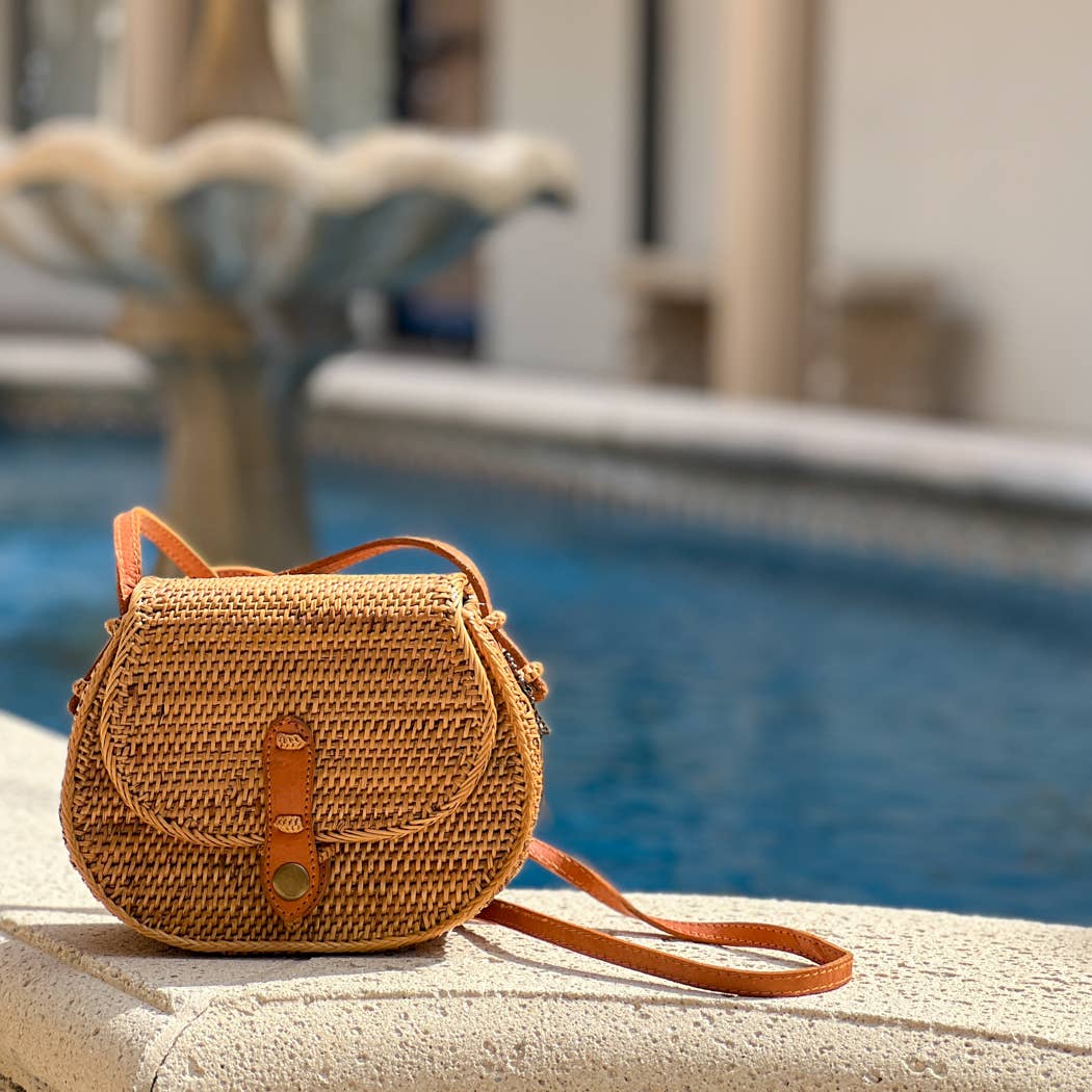 Rattan Saddle Crossbody Bag