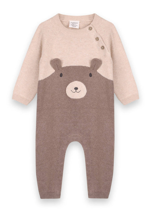 Cuddly Bear Embroidered Sweater Knit Baby Jumpsuit