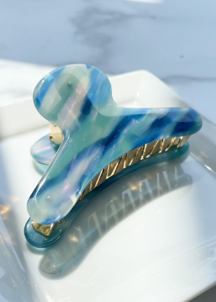 French Claw in Milky Way | Light Dark Blue Glitter Swirl Acetate Claw
