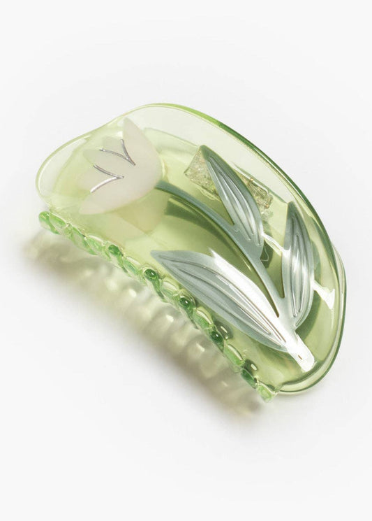 Lotus Flower Hair Claw in Clear Green Acetate