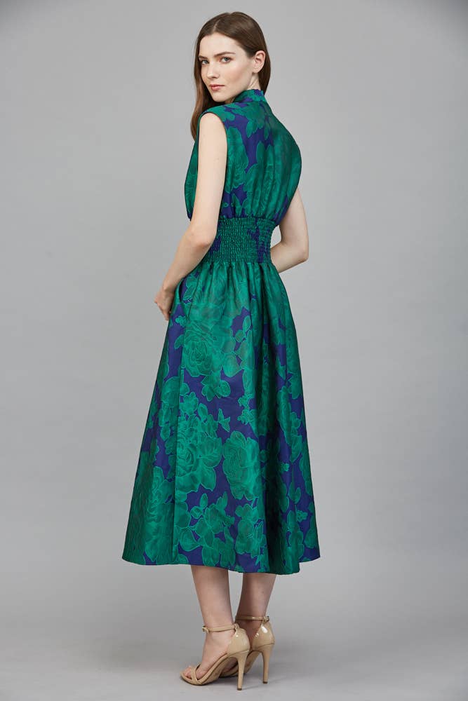 Fiona Floral Jacquard Zip Front Midi Dress