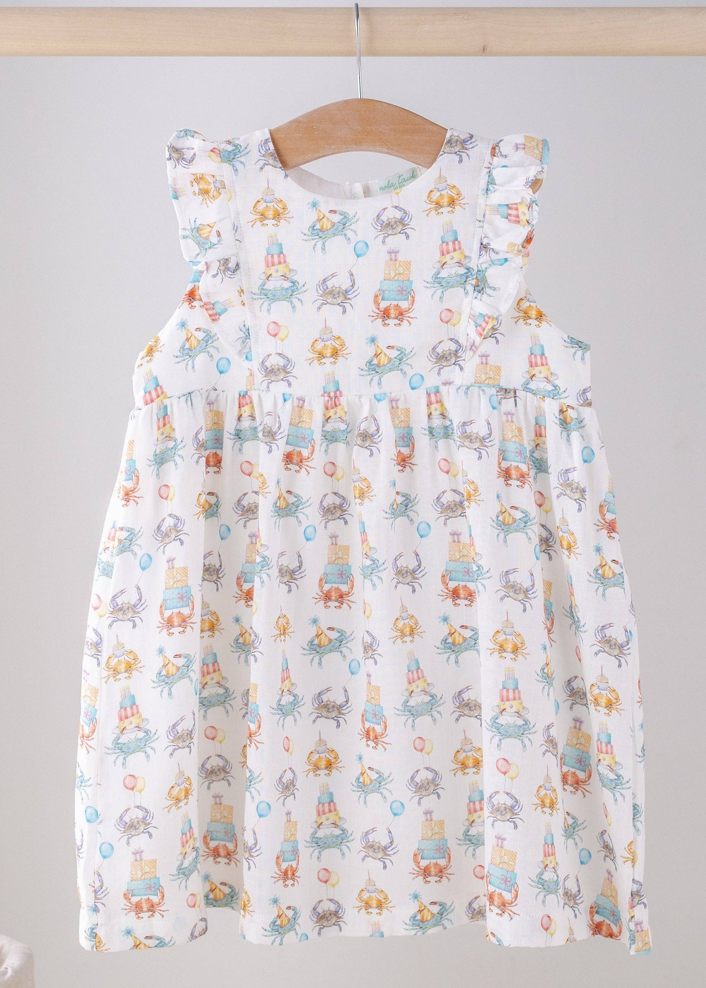 Crabby Birthday Organic Muslin Dress: 12M/2T