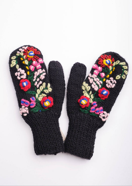 Floral Embroidered Mittens