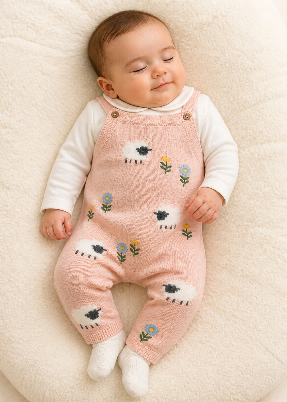 Lamb Cozy Knit Baby Overall Set