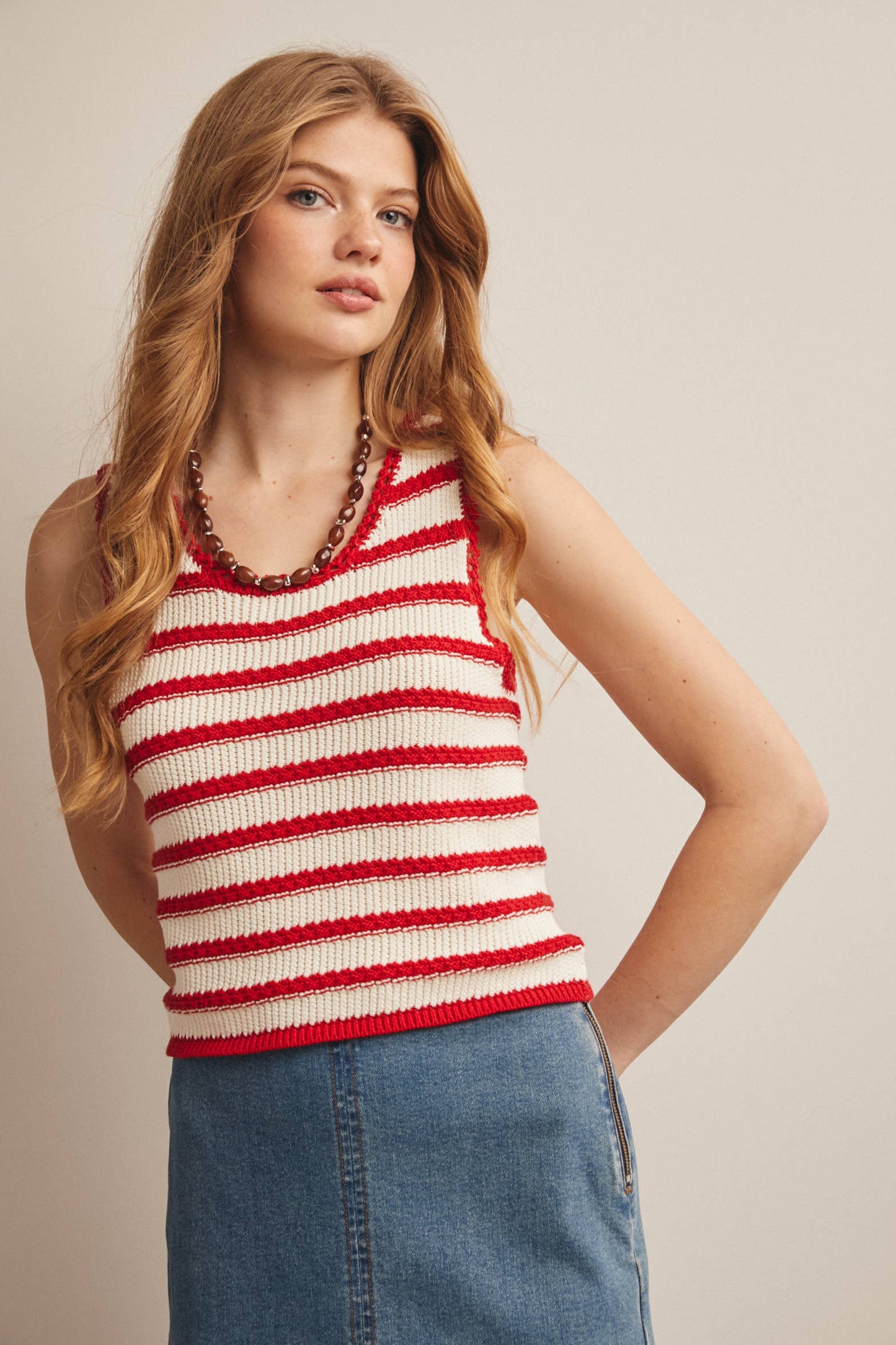 Laverne Striped Crochet Knit Tank