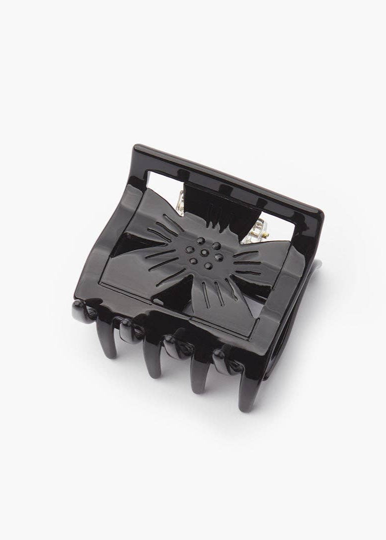 Memento Mori Black Floral Cutout Hair Claw with Black Stones