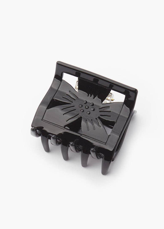 Memento Mori Black Floral Cutout Hair Claw with Black Stones