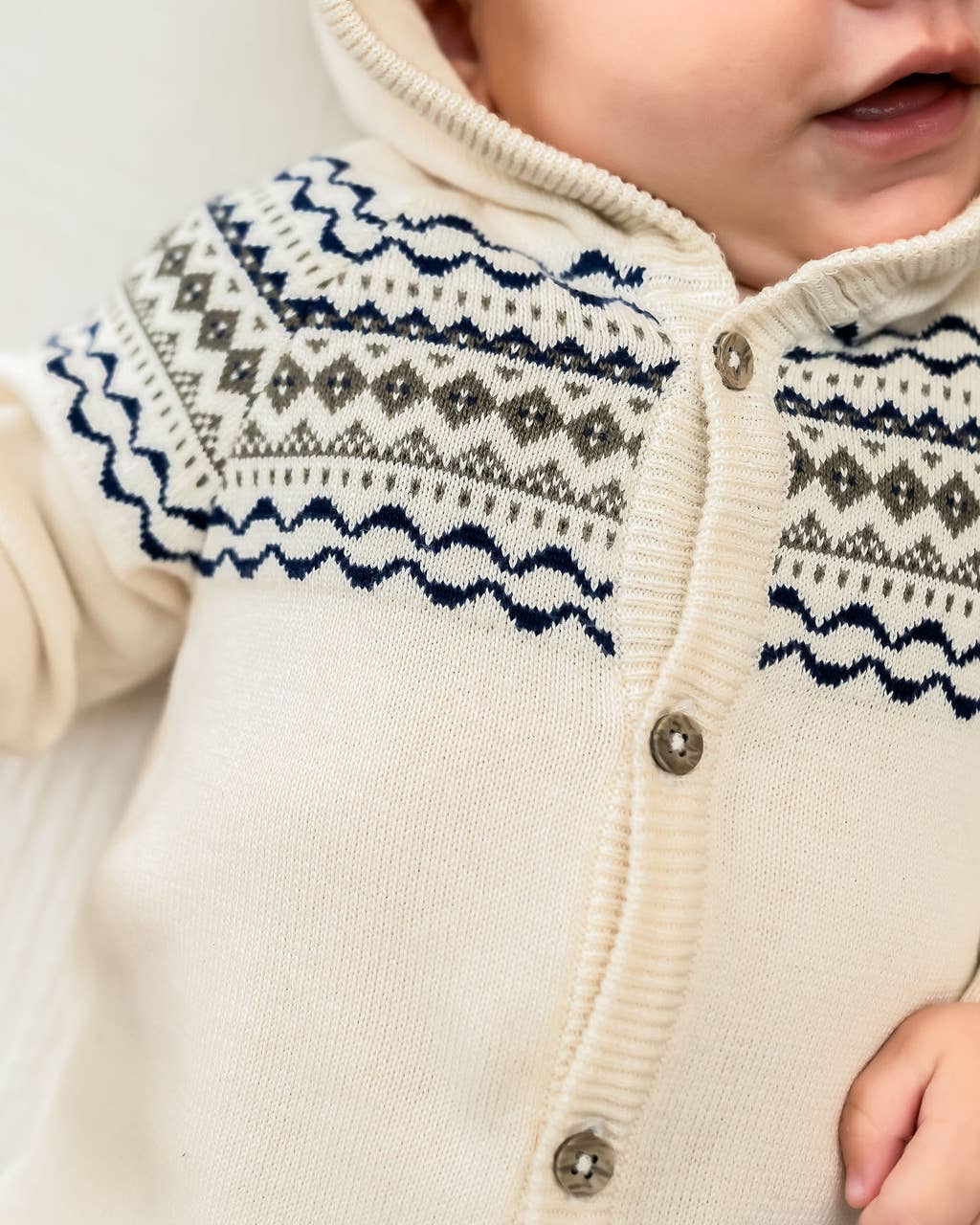Fair Isle Jacquard Sweater Knit Baby Hooded Jumpsuit