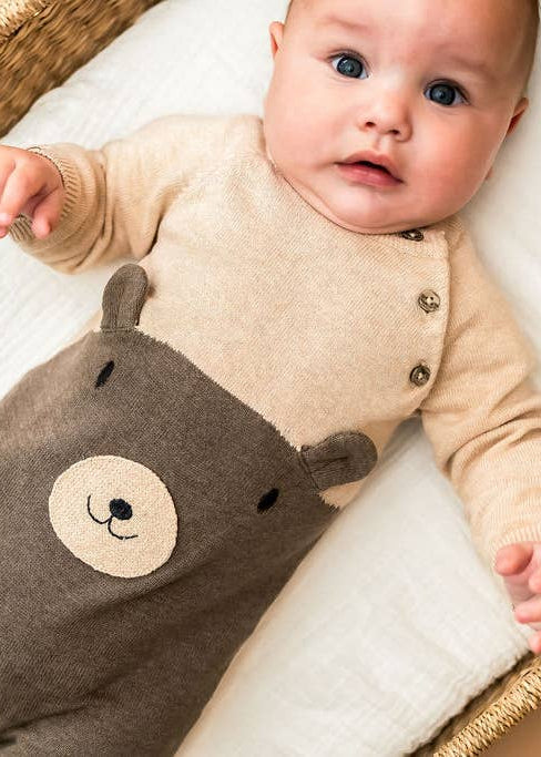 Cuddly Bear Embroidered Sweater Knit Baby Jumpsuit