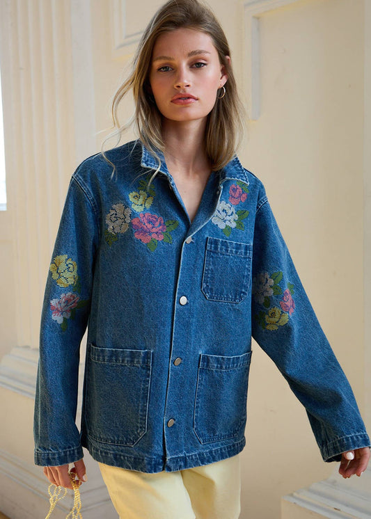 Floral Embroidered Denim Jacket