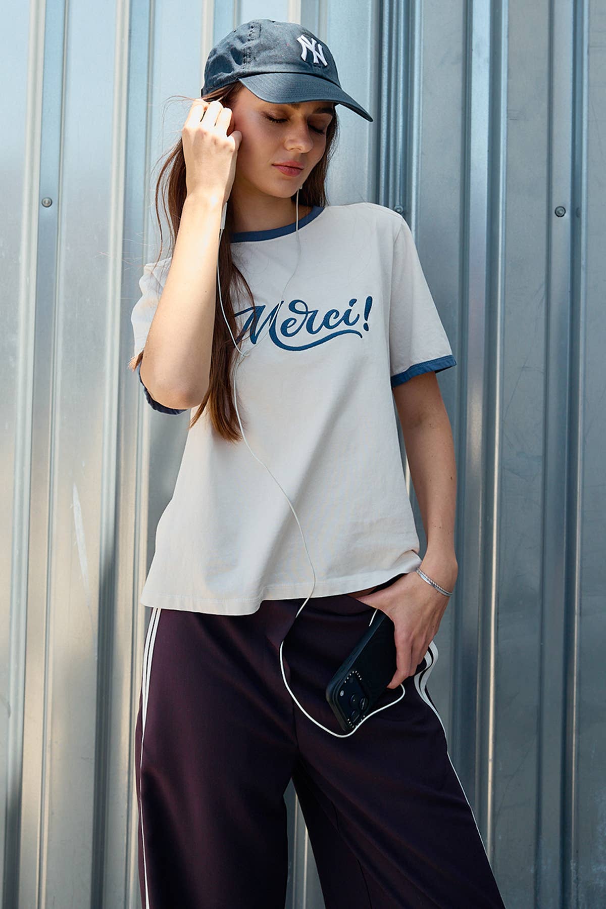 Merci Embroidered Contrast Trim Tee