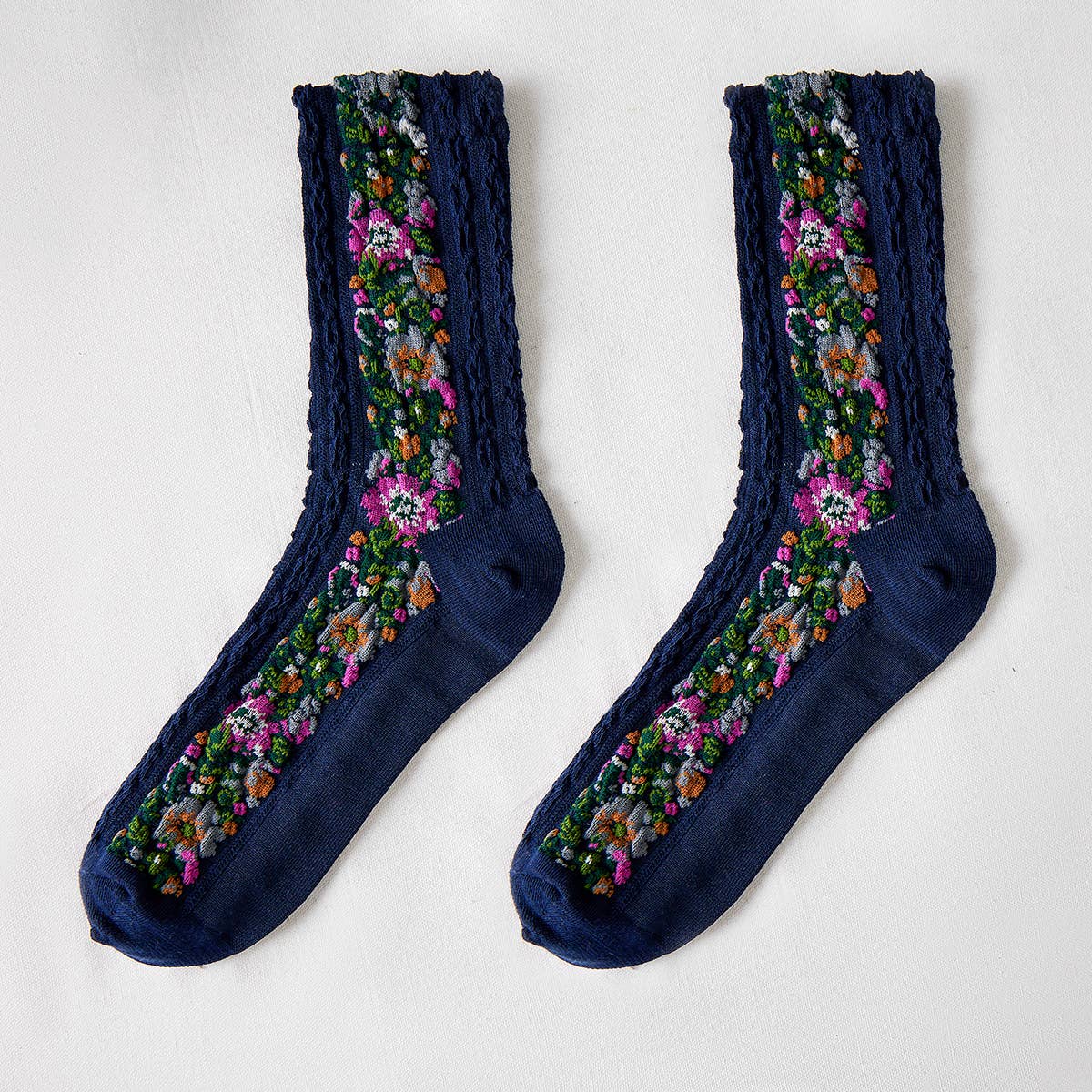 Rufia - Vintage Floral Print Summer Socks: NAVY / AVERAGE