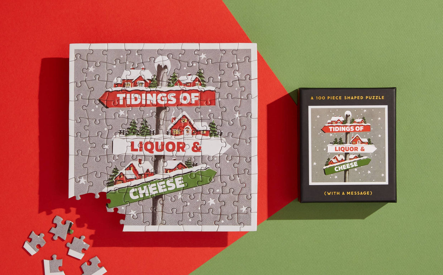 Brass Monkey Tidings of Liquor & Cheese 100 Piece Mini Puzzle