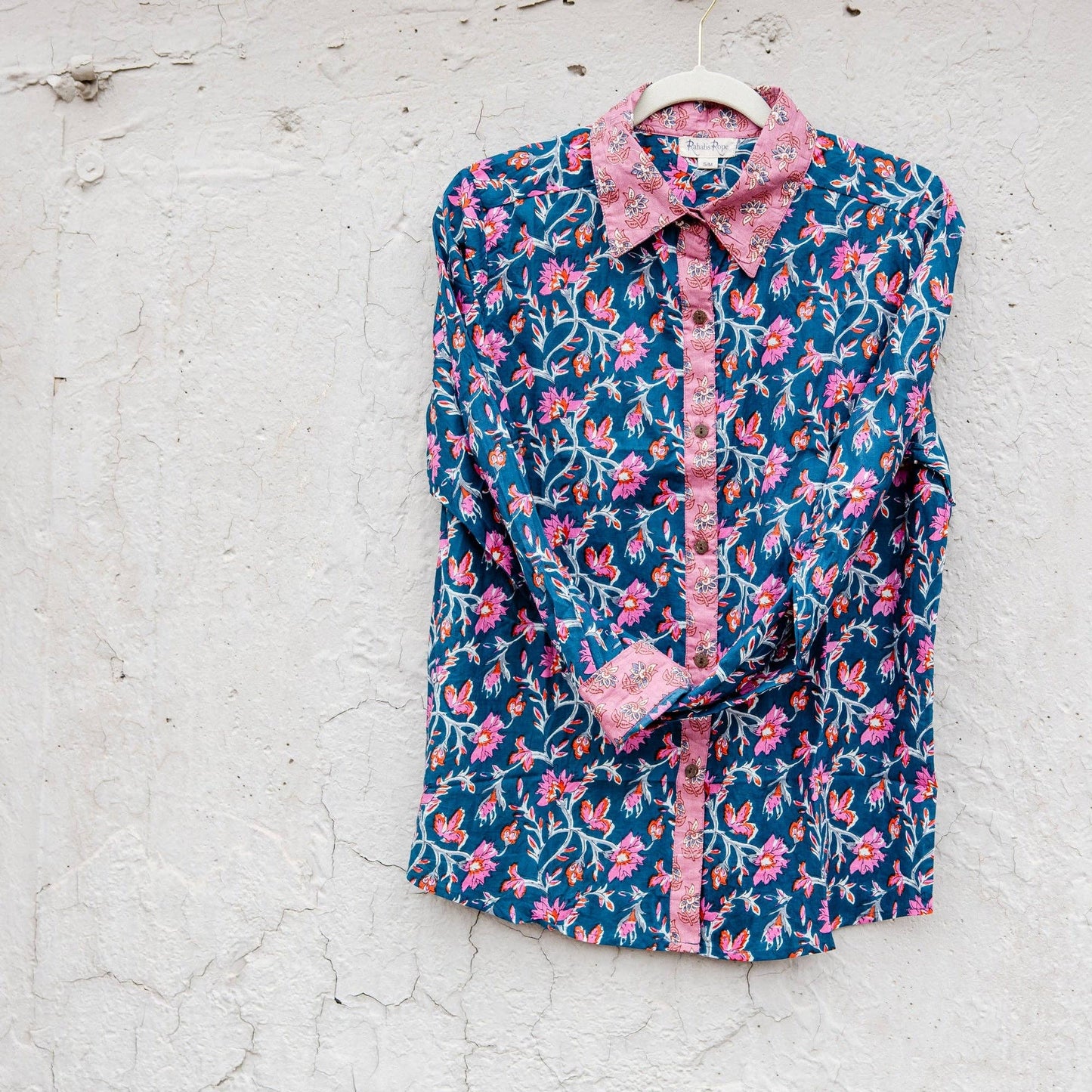 Indigo Bloom Block Print Button-Down