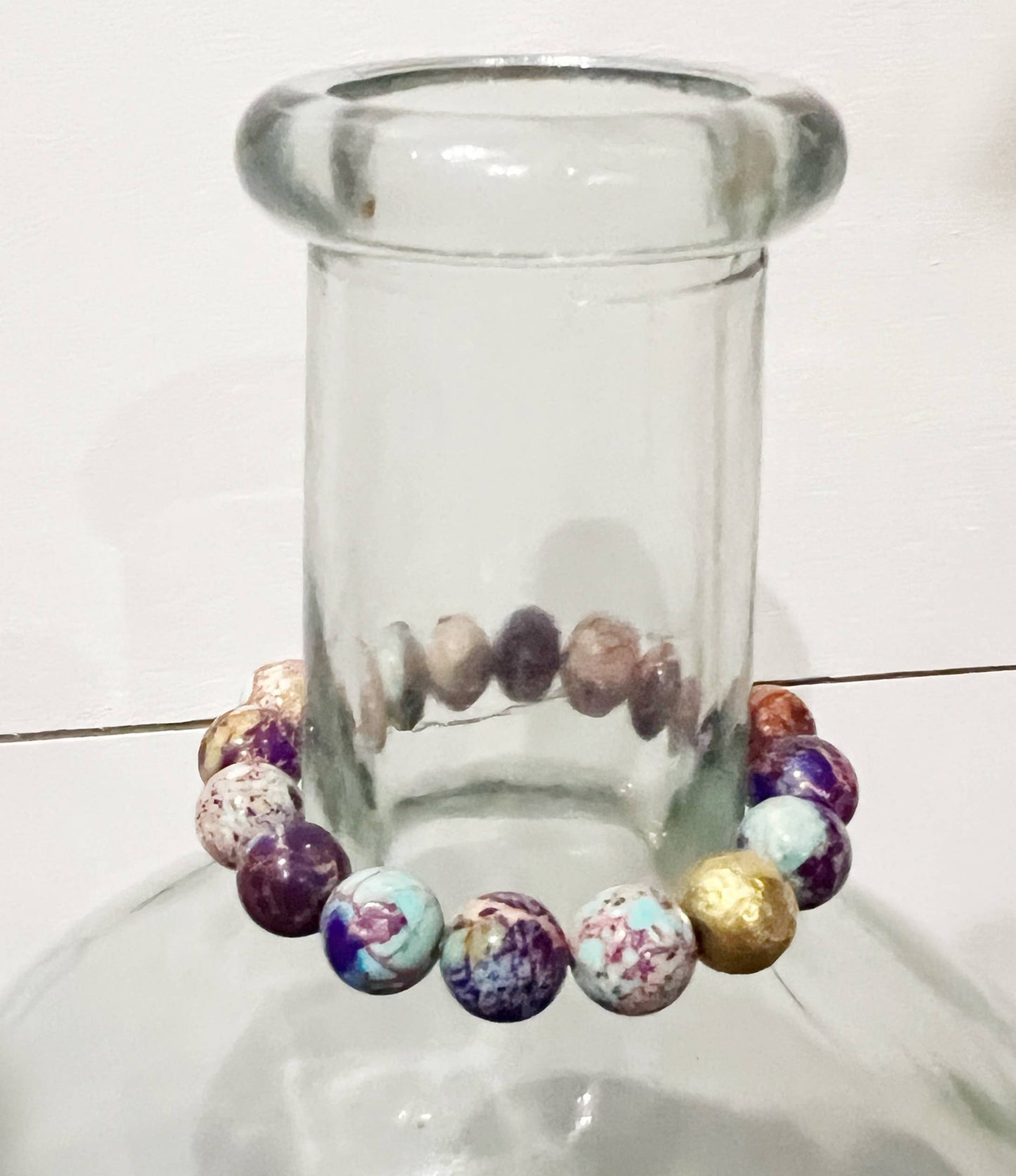 Purple Jasper Gemstone Galaxy Stone Beaded Stretch Bracelet