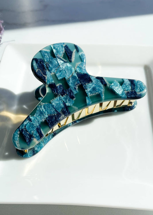 French Claw in Cerulean | Deep Blue Teal Acetate Claw