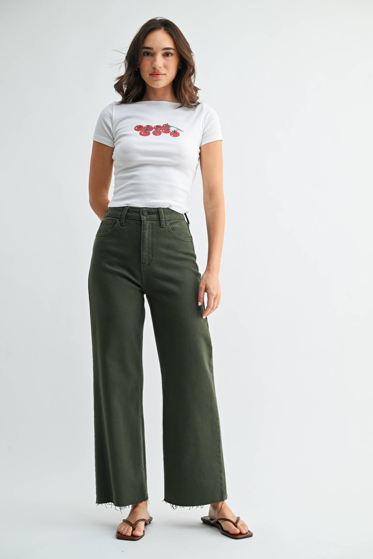 Scissor Cut Wide Leg Jean -Olive