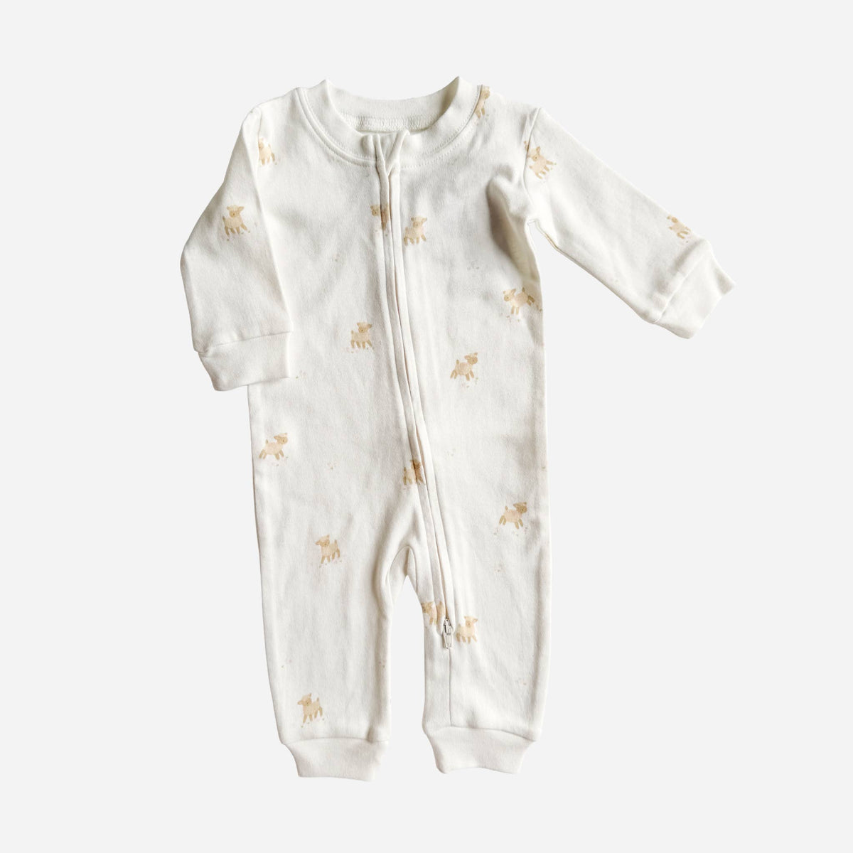 Organic Layette  Zipper Romper Lamb Baby Newborn Gift: Cream / 0-3m